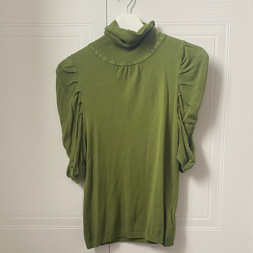 Gossip Girl Olive Puff Sleeve Turtleneck Blouse